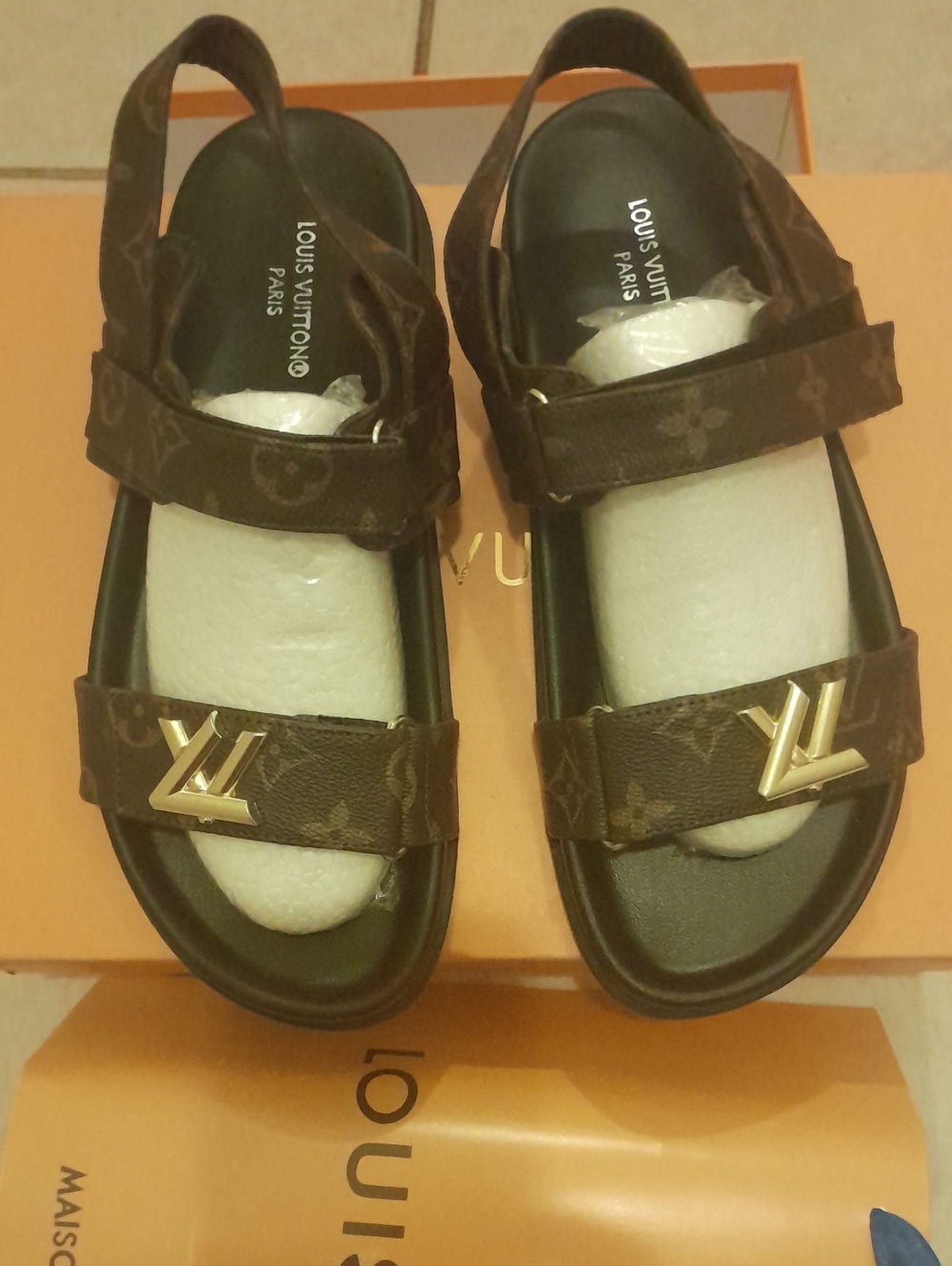 Louis Vuitton Brown Monogram Women Logo Strap Sandals